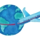 illustration of airplane flying around globe